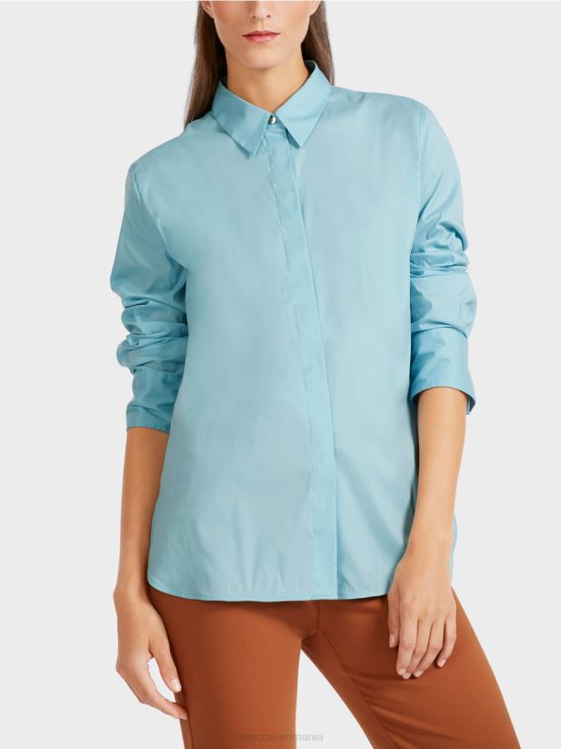 bluză lungă dintr-un amestec de bumbac Marc Cain albastru atmosferic îmbrăcăminte 4826HH1016