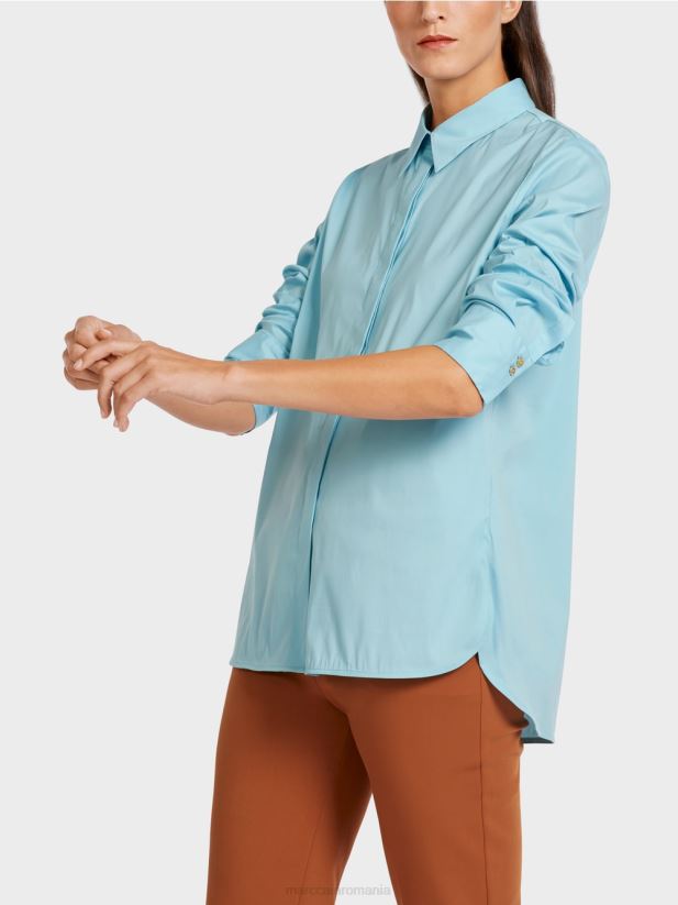 bluză lungă dintr-un amestec de bumbac Marc Cain albastru atmosferic îmbrăcăminte 4826HH1016