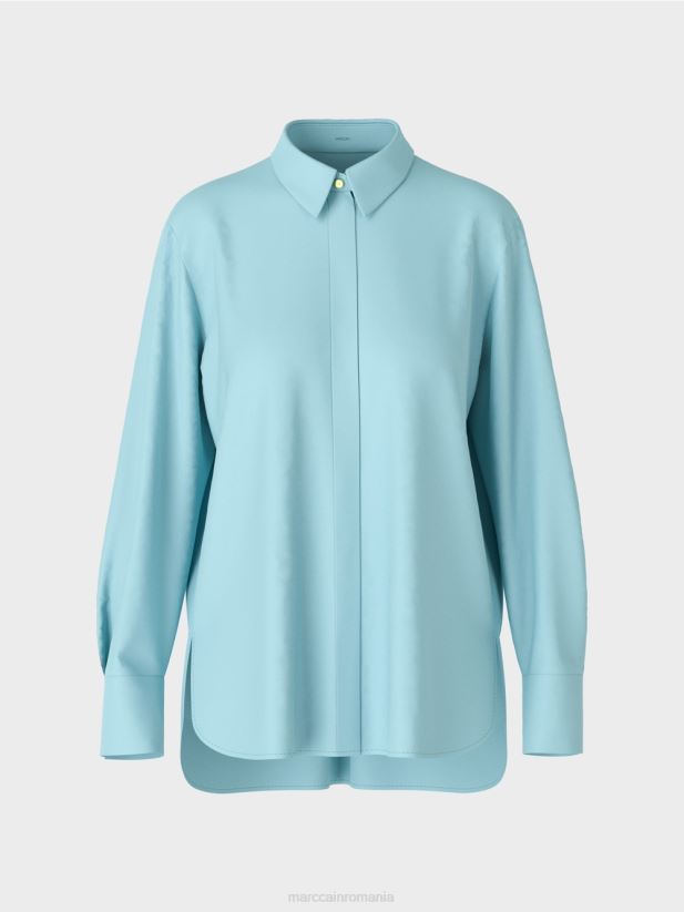 bluză lungă dintr-un amestec de bumbac Marc Cain albastru atmosferic îmbrăcăminte 4826HH1016