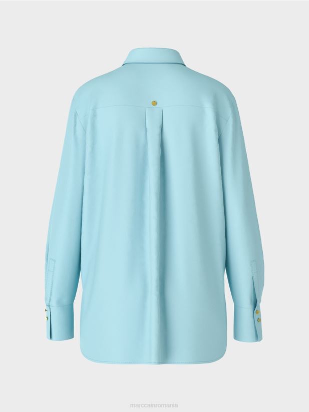 bluză lungă dintr-un amestec de bumbac Marc Cain albastru atmosferic îmbrăcăminte 4826HH1016