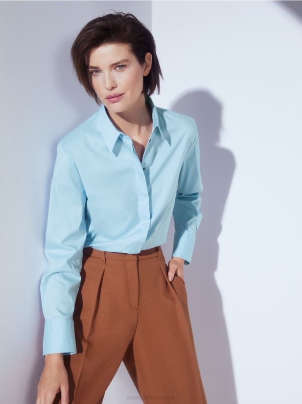 bluză lungă dintr-un amestec de bumbac Marc Cain albastru atmosferic îmbrăcăminte 4826HH1016