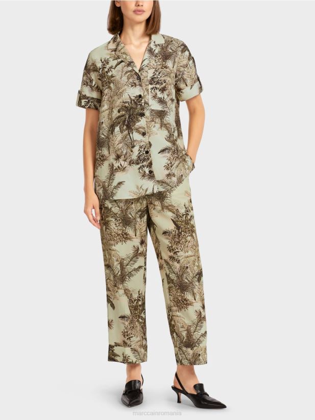 bluză în stil cămașă cu motiv palmier Marc Cain respirație moale îmbrăcăminte 4826HH961