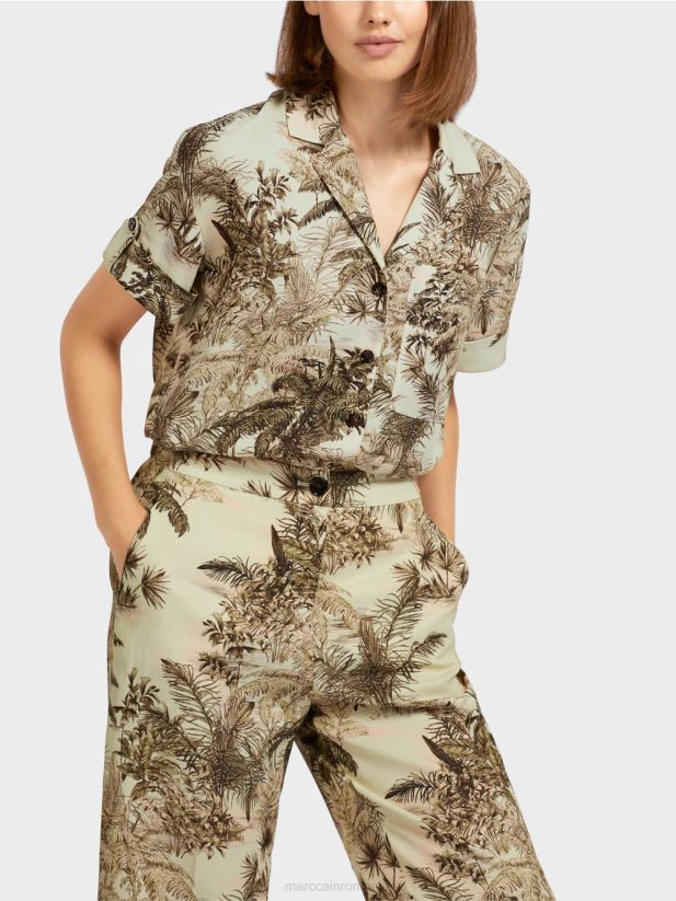 bluză în stil cămașă cu motiv palmier Marc Cain respirație moale îmbrăcăminte 4826HH961