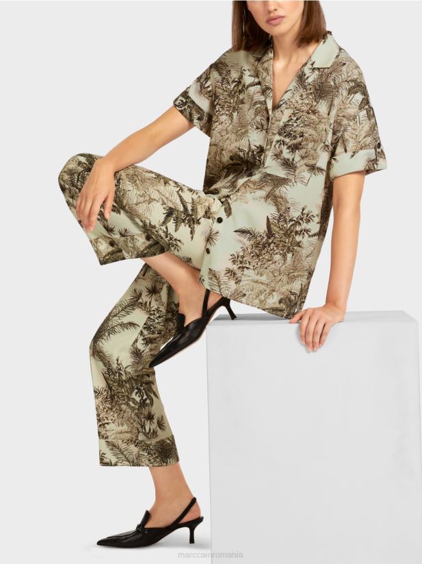 bluză în stil cămașă cu motiv palmier Marc Cain respirație moale îmbrăcăminte 4826HH961