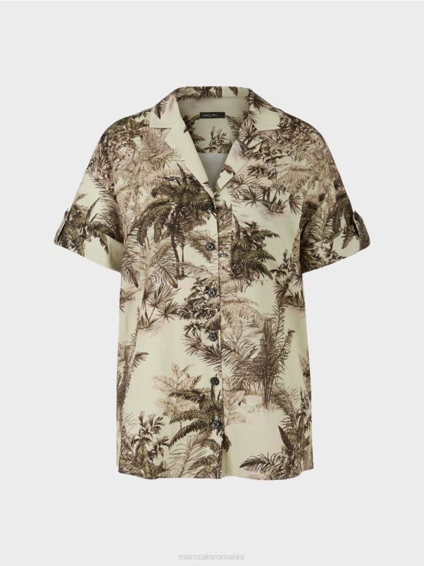 bluză în stil cămașă cu motiv palmier Marc Cain respirație moale îmbrăcăminte 4826HH961