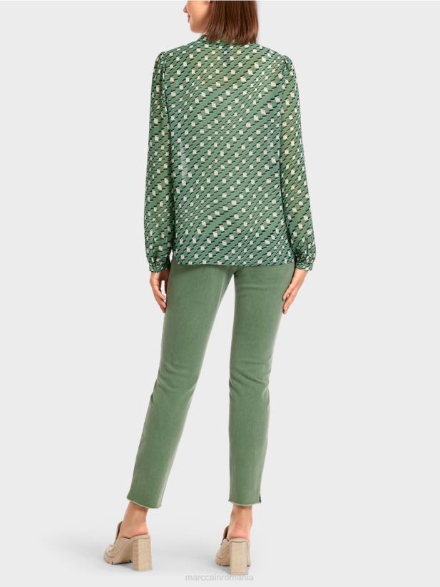 bluză într-un model geometric Marc Cain mușchi verde îmbrăcăminte 4826HH1000
