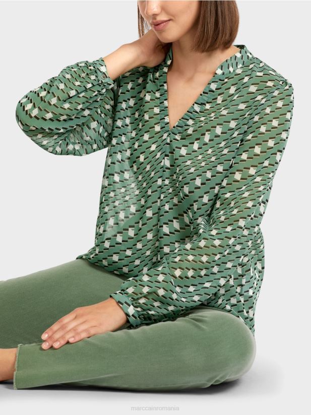 bluză într-un model geometric Marc Cain mușchi verde îmbrăcăminte 4826HH1000