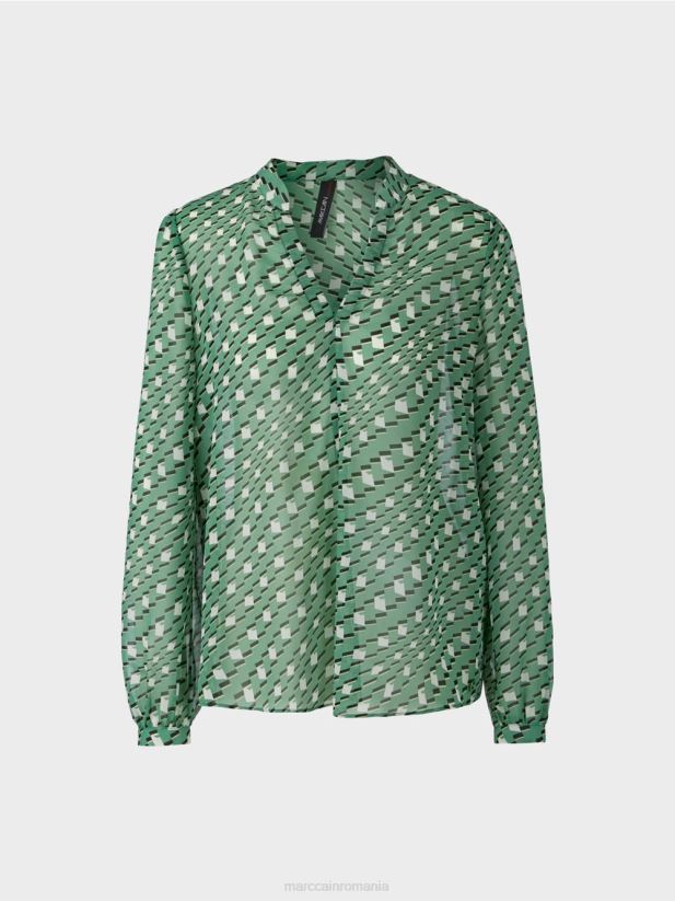 bluză într-un model geometric Marc Cain mușchi verde îmbrăcăminte 4826HH1000