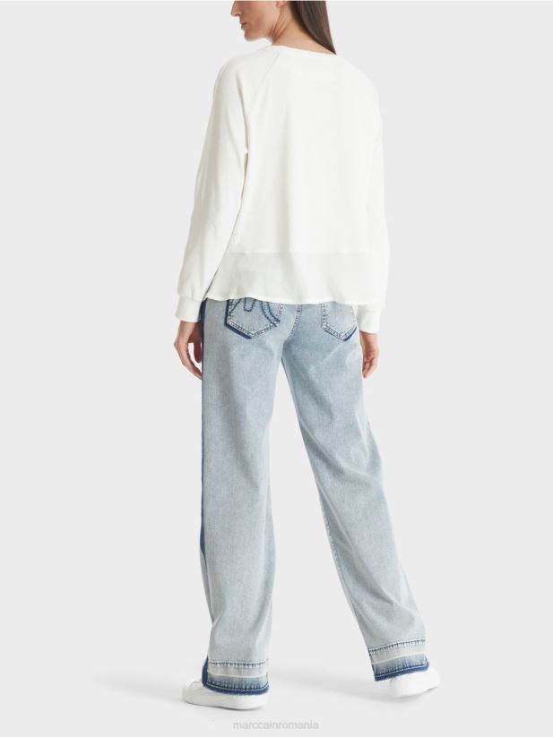 bluză raglan cu amestec de materiale Marc Cain aproape alb îmbrăcăminte 4826HH872