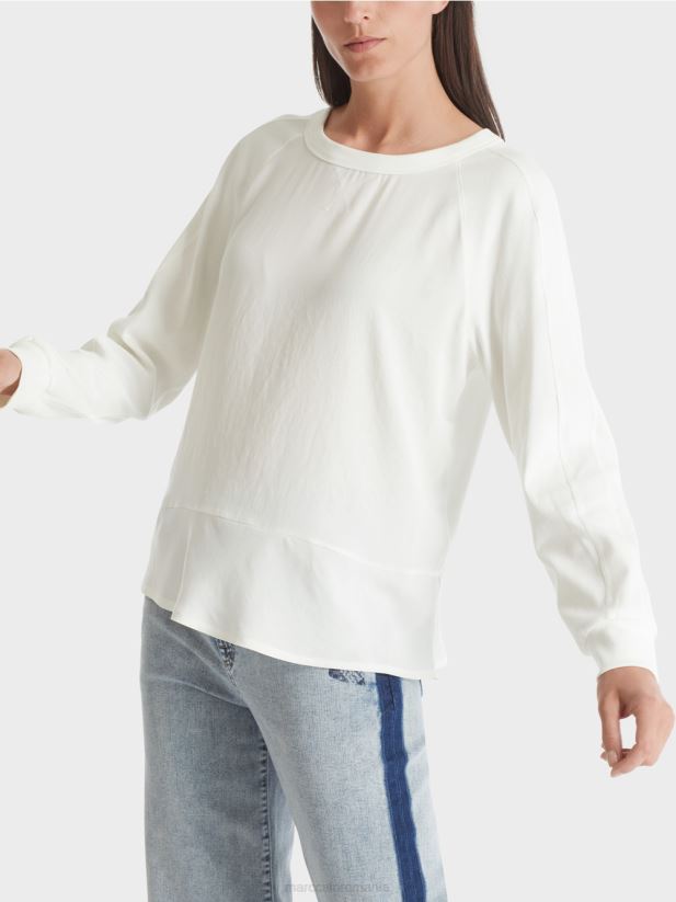 bluză raglan cu amestec de materiale Marc Cain aproape alb îmbrăcăminte 4826HH872