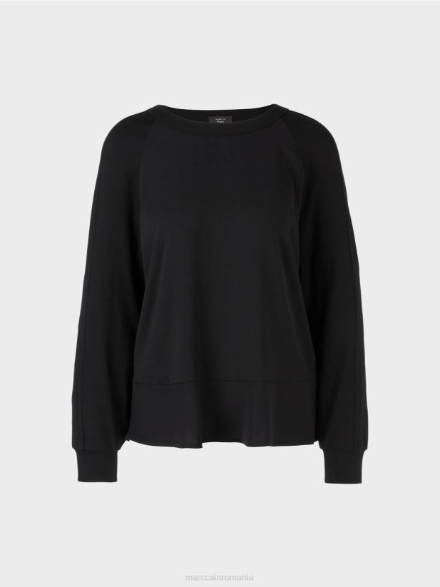 bluză raglan cu amestec de materiale Marc Cain negru îmbrăcăminte 4826HH874
