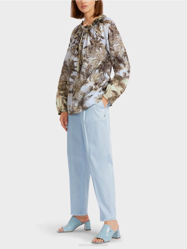 bluză raglan cu motiv palmier Marc Cain albastru pudra deschis îmbrăcăminte 4826HH963