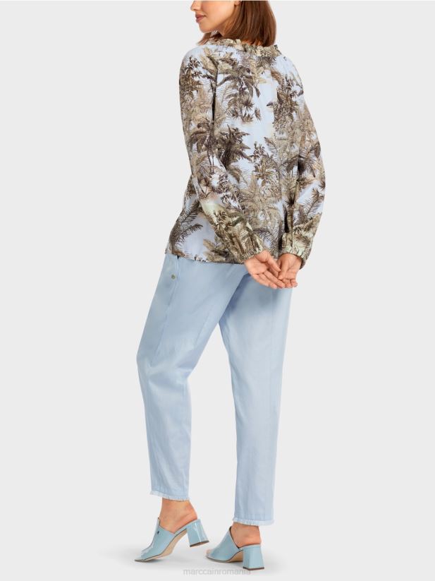 bluză raglan cu motiv palmier Marc Cain albastru pudra deschis îmbrăcăminte 4826HH963