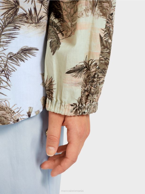 bluză raglan cu motiv palmier Marc Cain albastru pudra deschis îmbrăcăminte 4826HH963