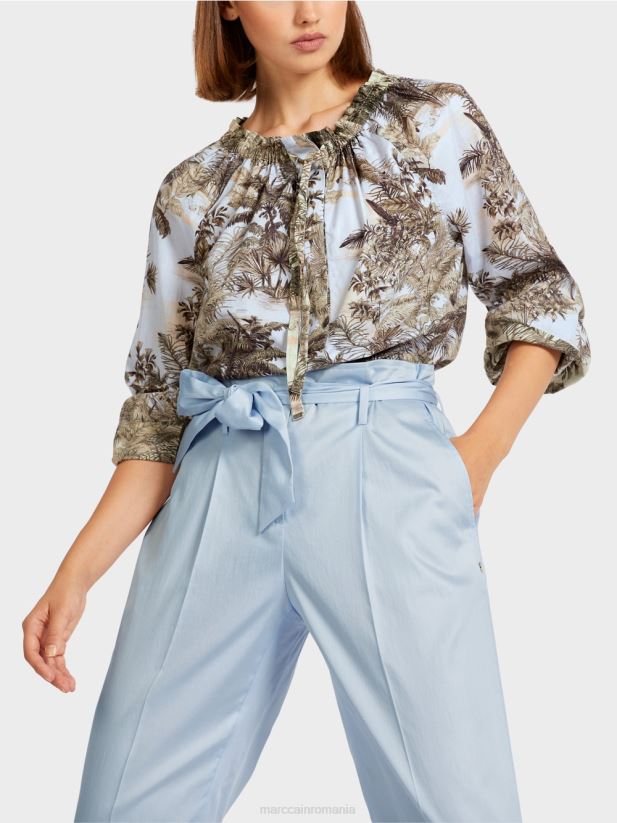 bluză raglan cu motiv palmier Marc Cain albastru pudra deschis îmbrăcăminte 4826HH963