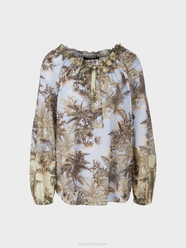 bluză raglan cu motiv palmier Marc Cain albastru pudra deschis îmbrăcăminte 4826HH963