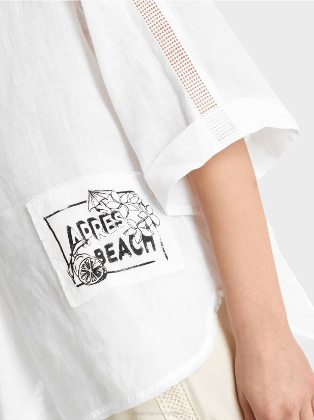 bluza cu aplicatie \"apres beach\". Marc Cain alb îmbrăcăminte 4826HH939