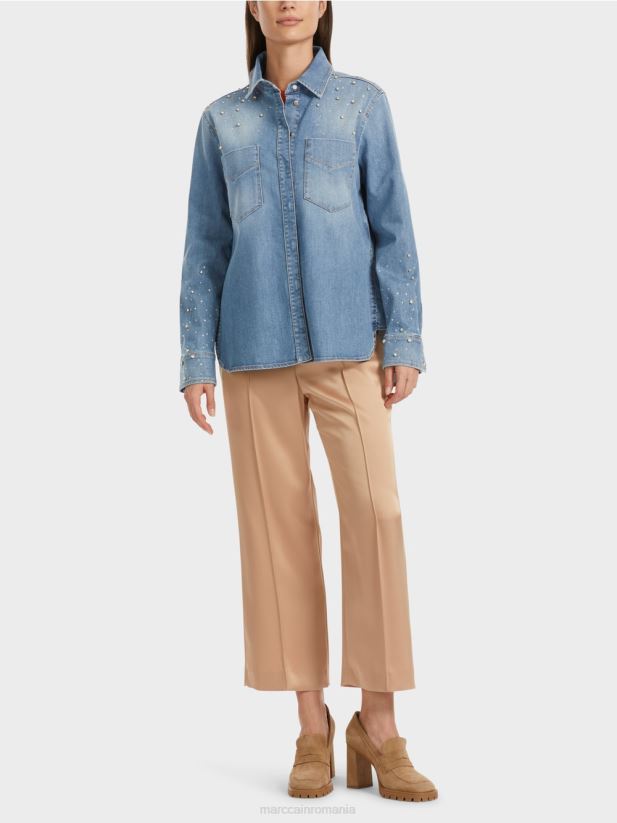 bluza cu broderie cu margele. Marc Cain albastru vintage îmbrăcăminte 4826HH860