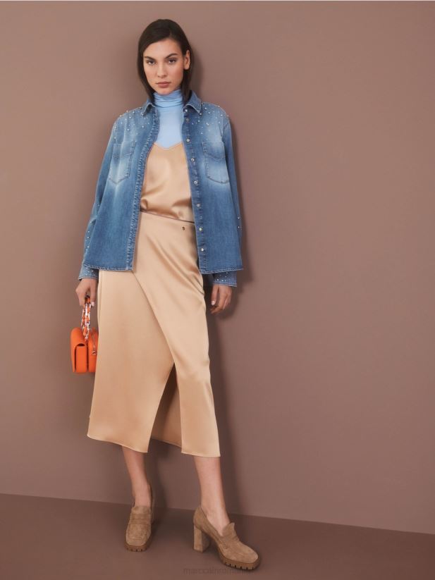 bluza cu broderie cu margele. Marc Cain albastru vintage îmbrăcăminte 4826HH860