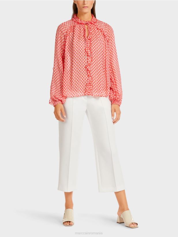 bluza cu detalii cu volane Marc Cain mandarină îmbrăcăminte 4826HH971
