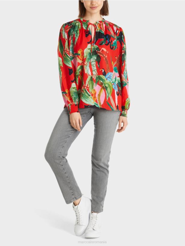 bluza cu imprimeu jungle Marc Cain Rosu ca focul îmbrăcăminte 4826HH926