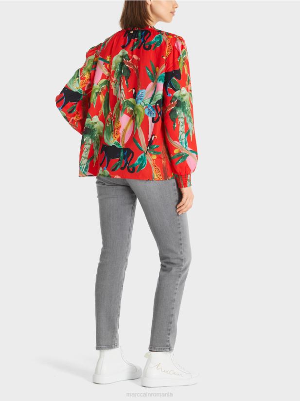bluza cu imprimeu jungle Marc Cain Rosu ca focul îmbrăcăminte 4826HH926