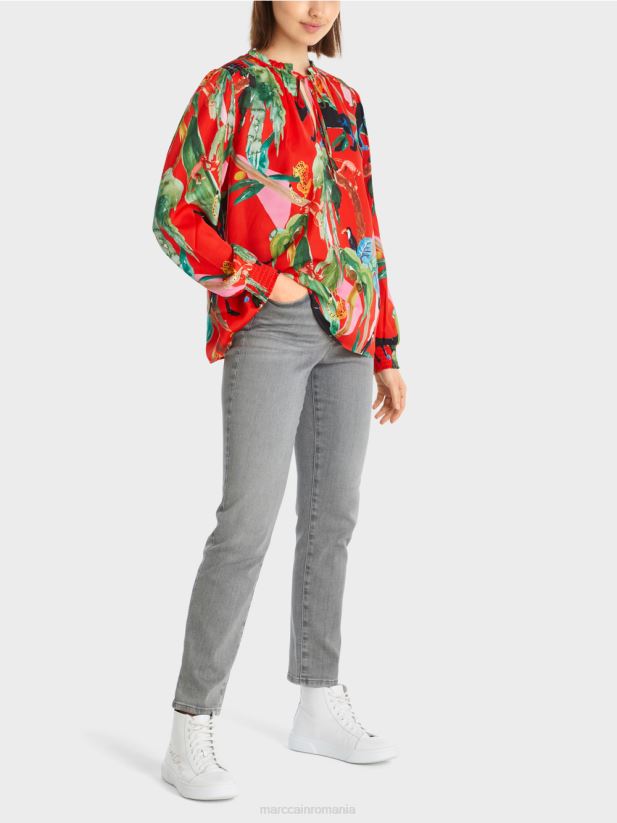 bluza cu imprimeu jungle Marc Cain Rosu ca focul îmbrăcăminte 4826HH926