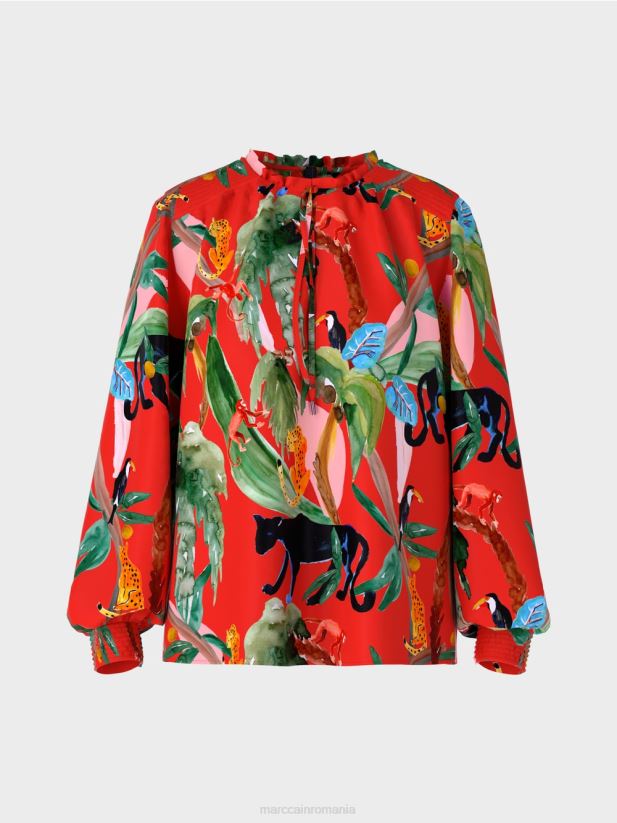 bluza cu imprimeu jungle Marc Cain Rosu ca focul îmbrăcăminte 4826HH926
