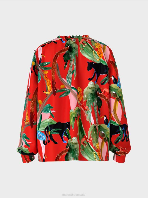 bluza cu imprimeu jungle Marc Cain Rosu ca focul îmbrăcăminte 4826HH926