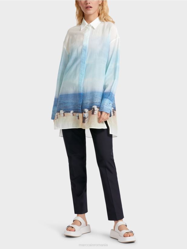 bluza eleganta cu continut de matase Marc Cain azur îmbrăcăminte 4826HH923