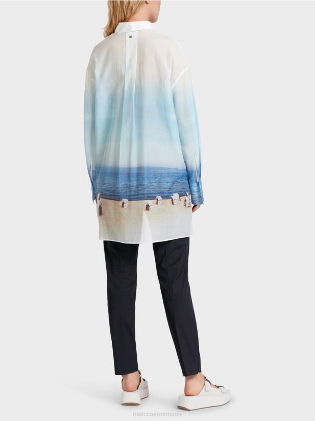 bluza eleganta cu continut de matase Marc Cain azur îmbrăcăminte 4826HH923