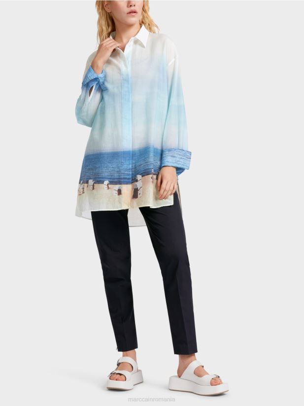 bluza eleganta cu continut de matase Marc Cain azur îmbrăcăminte 4826HH923