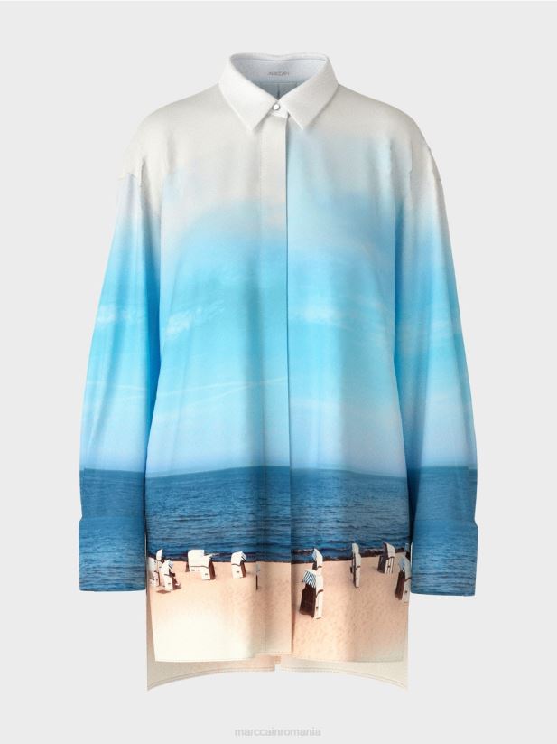 bluza eleganta cu continut de matase Marc Cain azur îmbrăcăminte 4826HH923