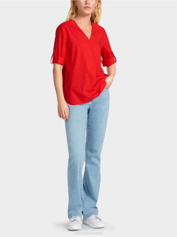 bluza \"rethink together\" cu file Marc Cain Rosu ca focul îmbrăcăminte 4826HH930