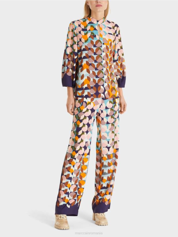 cămașă bluză cu imprimeu grafic Marc Cain purpuriu regal îmbrăcăminte 4826HH1017