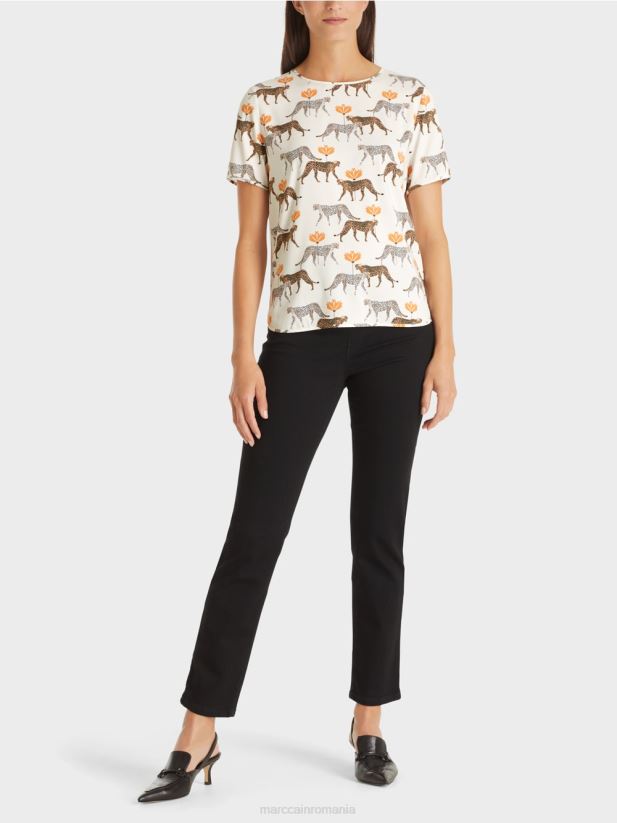 cămașă bluză cu leoparzi Marc Cain albă nouă ca zăpada îmbrăcăminte 4826HH998