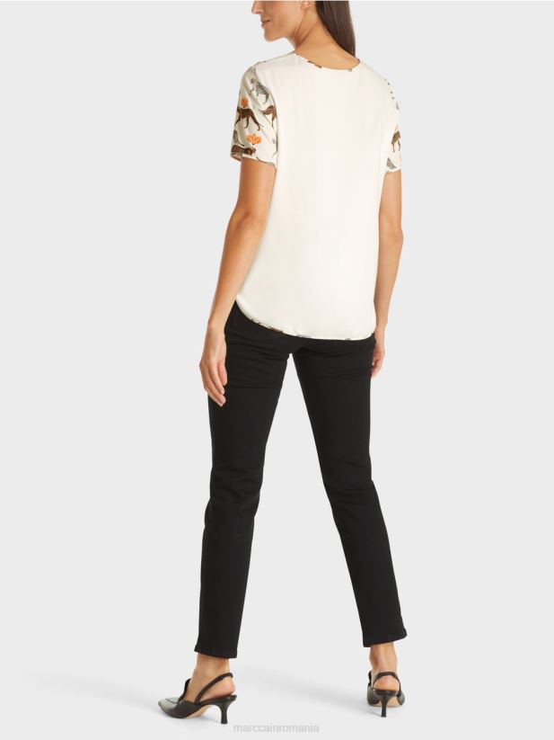 cămașă bluză cu leoparzi Marc Cain albă nouă ca zăpada îmbrăcăminte 4826HH998