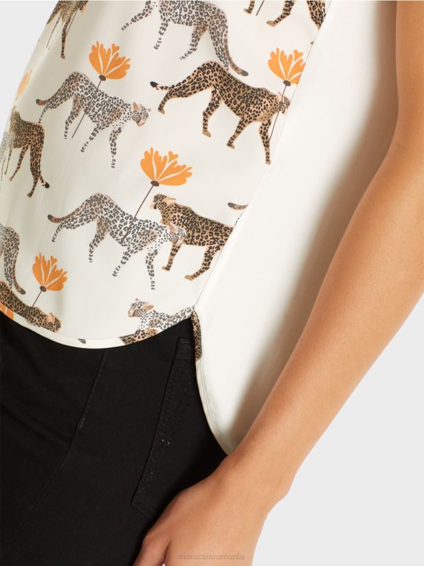 cămașă bluză cu leoparzi Marc Cain albă nouă ca zăpada îmbrăcăminte 4826HH998