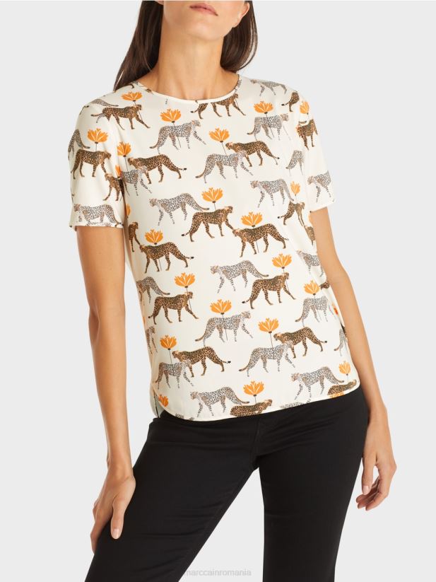 cămașă bluză cu leoparzi Marc Cain albă nouă ca zăpada îmbrăcăminte 4826HH998