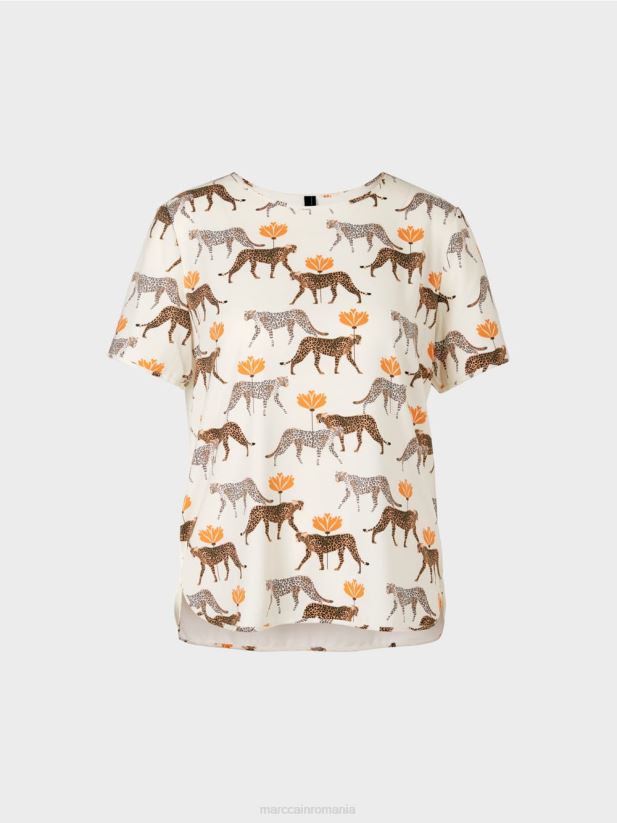 cămașă bluză cu leoparzi Marc Cain albă nouă ca zăpada îmbrăcăminte 4826HH998