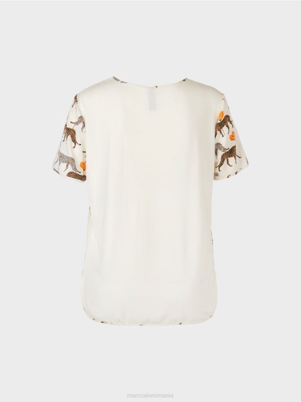 cămașă bluză cu leoparzi Marc Cain albă nouă ca zăpada îmbrăcăminte 4826HH998