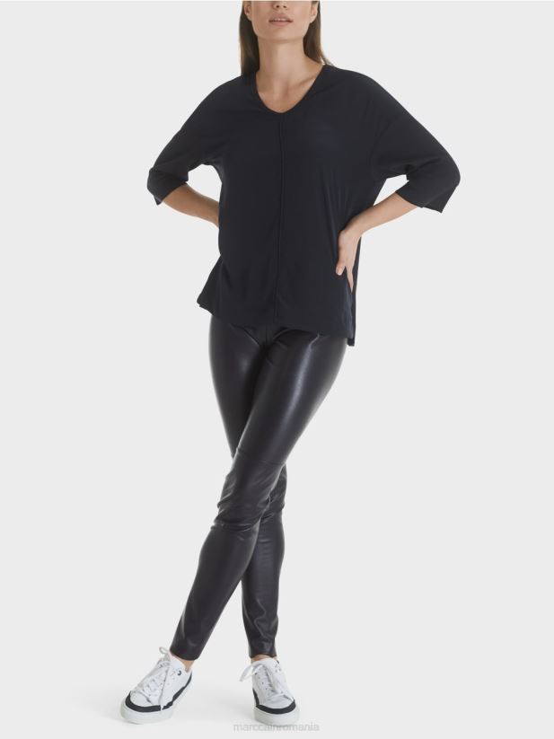 cămașă bluză din amestec de materiale Marc Cain albastru miezul nopții îmbrăcăminte 4826HH1032