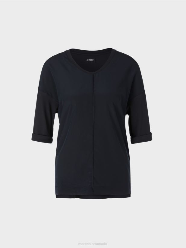 cămașă bluză din amestec de materiale Marc Cain albastru miezul nopții îmbrăcăminte 4826HH1032