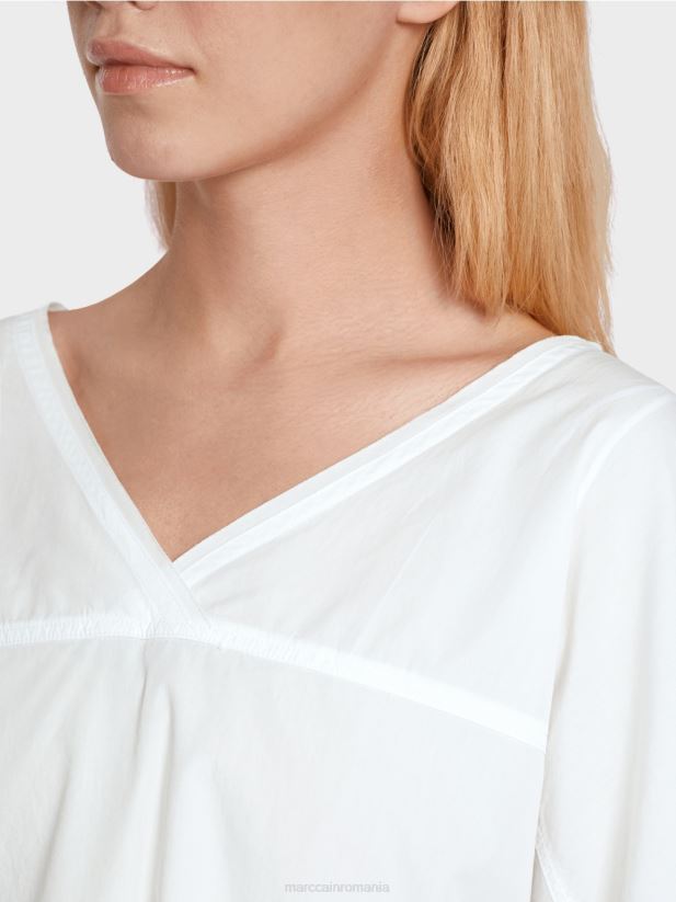 decolteu în V „regândiți împreună bluză Marc Cain alb îmbrăcăminte 4826HH922
