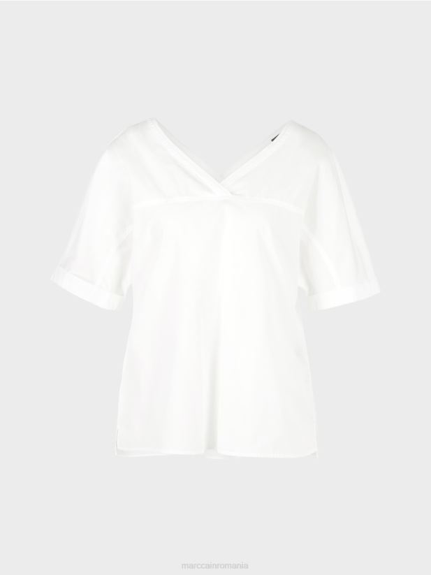 decolteu în V „regândiți împreună bluză Marc Cain alb îmbrăcăminte 4826HH922