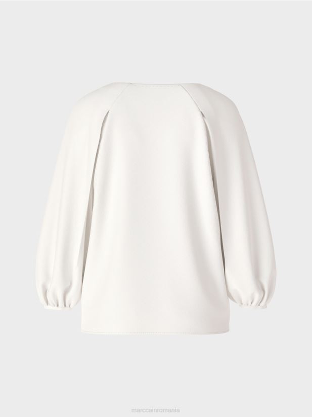 decolteu în V „regândiți împreună bluză Marc Cain aproape alb îmbrăcăminte 4826HH891