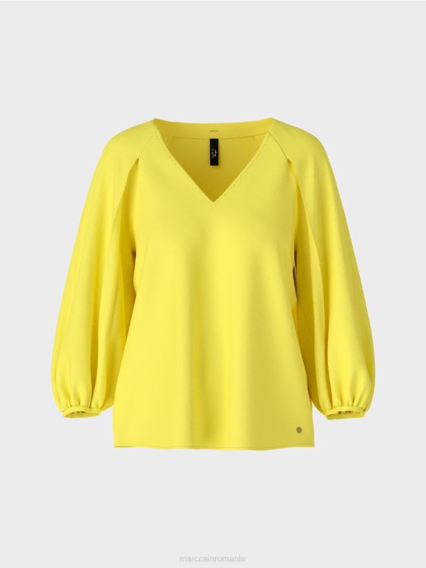 decolteu în V „regândiți împreună bluză Marc Cain lămâie moale îmbrăcăminte 4826HH880