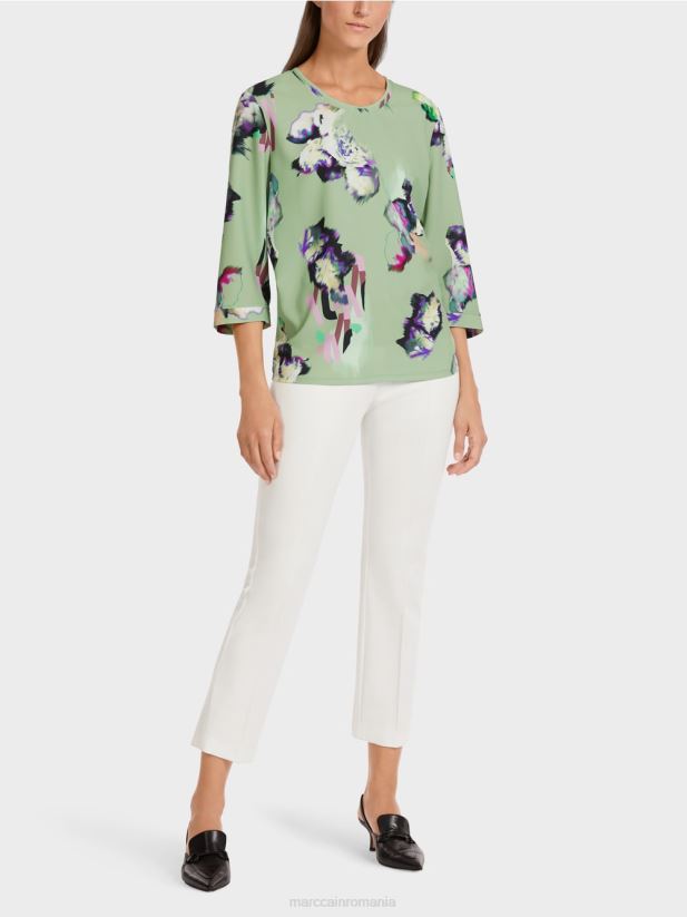 top cu maneci trei sferturi in stil bluza Marc Cain menta pudra îmbrăcăminte 4826HH1009