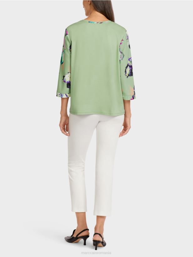 top cu maneci trei sferturi in stil bluza Marc Cain menta pudra îmbrăcăminte 4826HH1009