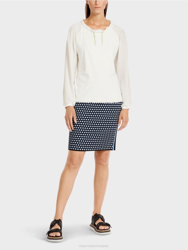 top în stil bluză cu amestec de materiale Marc Cain aproape alb îmbrăcăminte 4826HH992